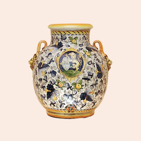 B110B 48L - Round Jar cm 48 H with handles cafaggiolo blu